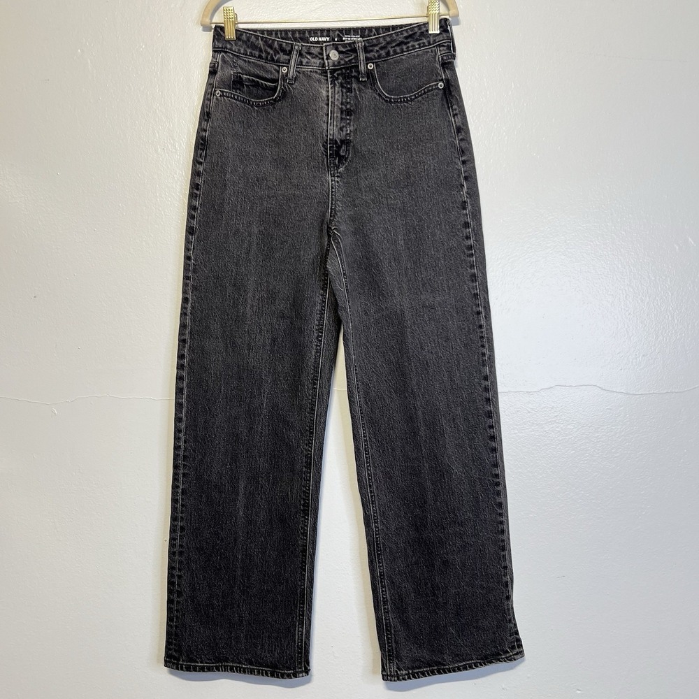 Old Navy Sky-Hi Wide Leg Jeans Womens 6 Gray Extra High Rise Charcoal‎ Wash
